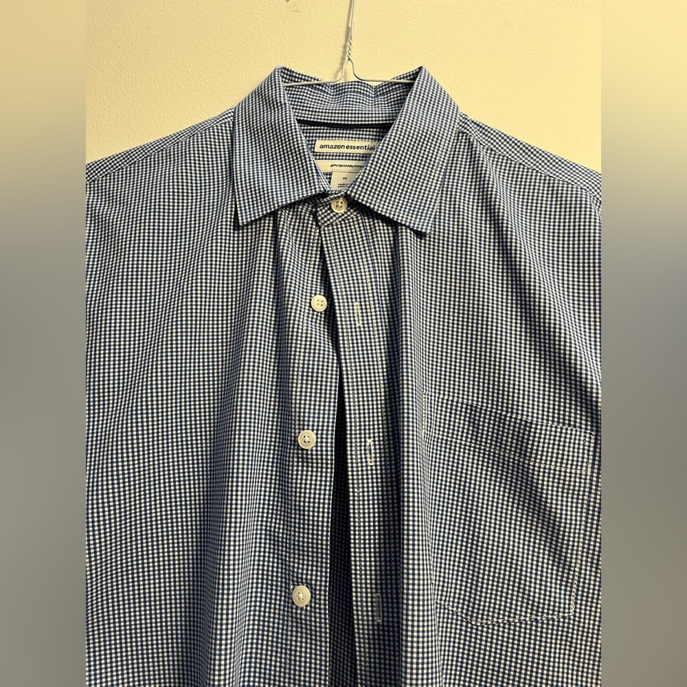Blue and white checkered button down shirt